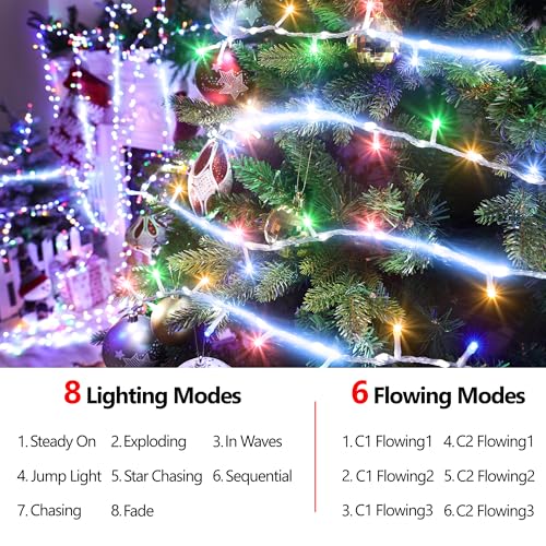 Jyoiat 30FT Christmas Lights - 240 LEDs Water Flowing Multicolor String Lights with 8 Basic Modes + 6 Flowing Modes,Outdoo...