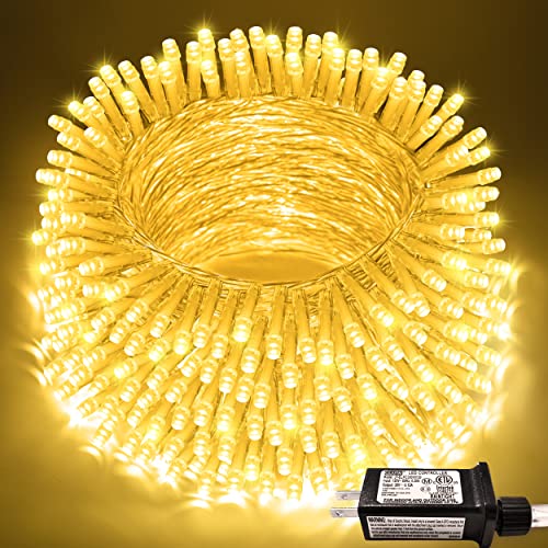 JMEXSUSS 200 LED Christmas Lights Indoor Outdoor, Connectable Warm White Christmas Tree Lights Clear Wire, 66 Ft Twinkle F...