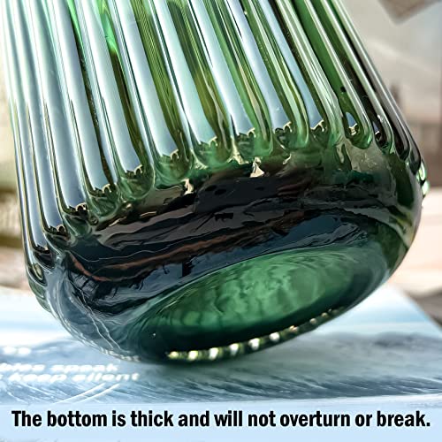 Muyan 9.8" Flower Vase for Decor Ribbed Glass Vase Modern for Centerpieces Desktop Home Office Dining Living Room Wedding...