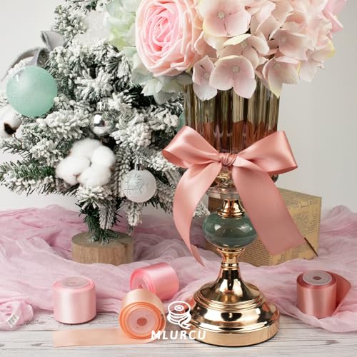 Mlurcu Pink Ribbon 1-1/2 Inch Pink Satin Ribbon Dusty Rose/Rose Gold/Nude/Peach/Pink Ribbons for Gift Wrapping Flower Bouq...