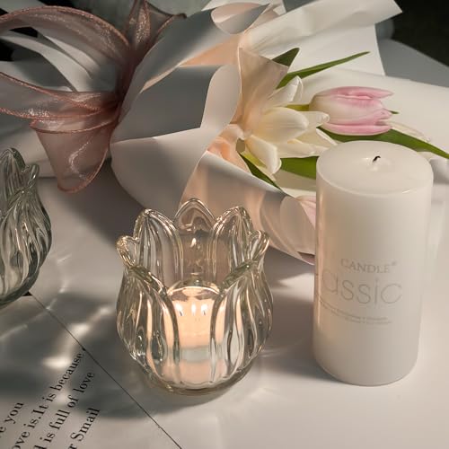 VIVAHEARTH Tulip Votive Candle Holders Set of 6, Tea Light Candle Holder Glass for Table Centerpiece, Tealight Candle Hold...
