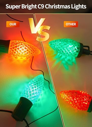 Brightown Outdoor Christmas Lights, 100 Ft LED Commercial String Lights With Multicolor Strawberry C9 Bulbs, Waterproof Co...