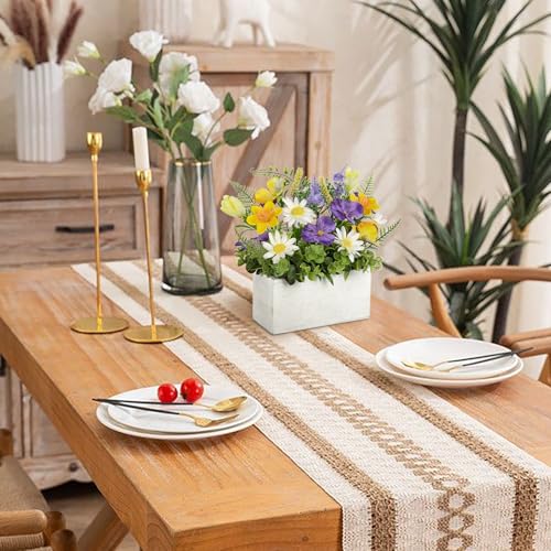 Briful Table Floral Arrangement Centerpiece, Faux Flowers in Wooden Vase, Silk Flowers for Home Decor Indoor, Spring Summe...