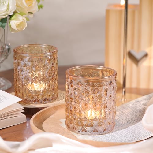 8Pcs Large Votive Candle Holders Gold Tea Light Candle Holders Glass Candle Holder for Wedding, Bridal Shower,Table Center...