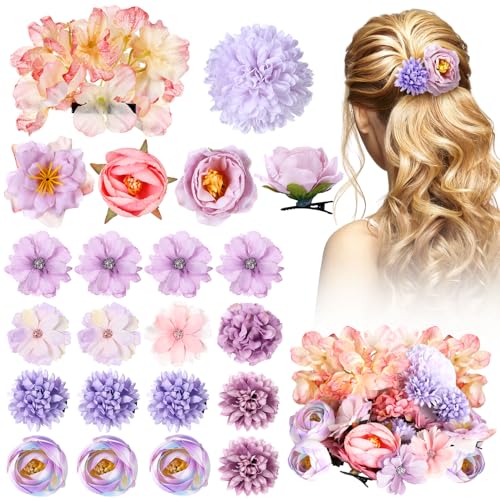 BBTO 21 Pcs Flower Hair Clip Rose Hair Clips Barrettes for Women Flower Accessories Boho Bride Claw Clip Hairpin Brooch Pi...