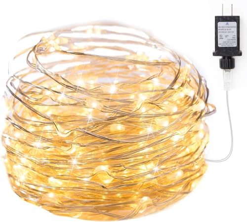 Minetom Fairy Lights Plug in, 33Ft 100 LEDs Waterproof Silver Wire Firefly Lights, Adaptor Included, Starry String Lights ...