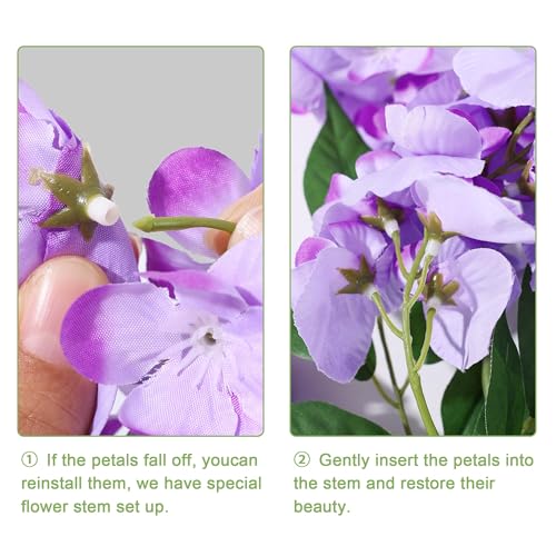 HyeFlora Artificial Hanging Flowers Spring Fake Flower for Vase, 2Pcs Light Purple Silk Wisteria UV & Fading Resistant Fau...