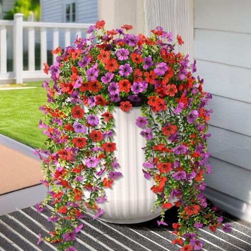 Hommyea Artificial Hanging Flowers for Outdoors, 2 Pcs Fake Hanging Plant Spring Summer Decor, UV Resistant No Fade Faux S...