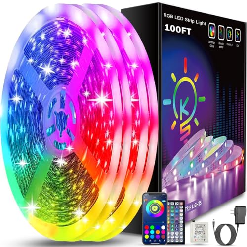 Keepsmile 100ft Led Strip Lights (2 Rolls of 50ft) Bluetooth Smart App Control Music Sync Color Changing RGB Led Light Str...