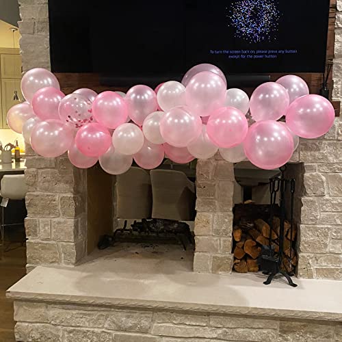 Balloons Pink and White, 60 Packs 12 Inch Light Pink White Balloons with Confetti Balloons for Birthday Party Decorations ...