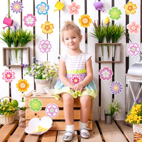 Hedeey 54 Pcs Spring Floral Paper Flower Decor for Spring Bulletin Board Classroom Decoration (Flower 54)