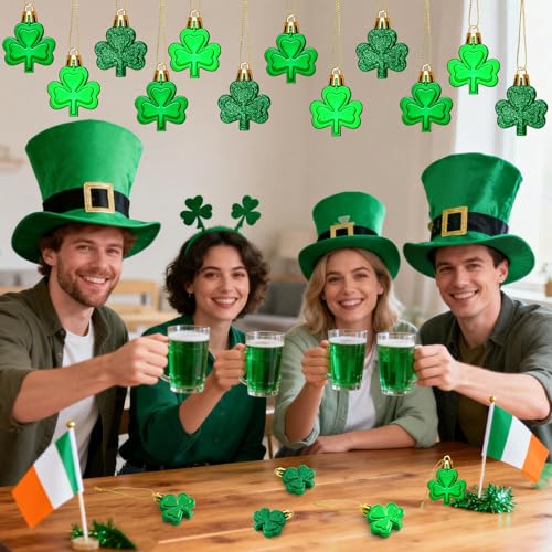 36Pcs St Patricks Day Decorations St Patricks Day Decor Shamrock Ornaments Hanging Tree Decorations Spring Lucky Irish Day...