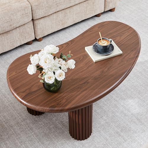 MAHYIZYI Fluted Coffee Table, 39'' Farmhouse Coffee Tables for Living Room, Low Wood Accent Center Table Small Tea Table w...