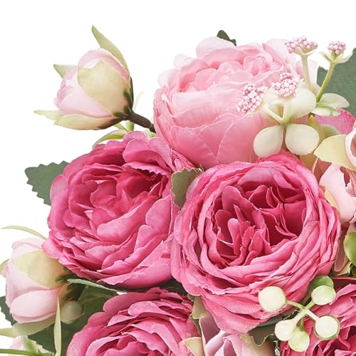 Mkono Peonies Artificial Flowers, Small Silk Flowers for Home Decor Indoor Fake Bouquet Faux Floral Arrangements Dining Ta...