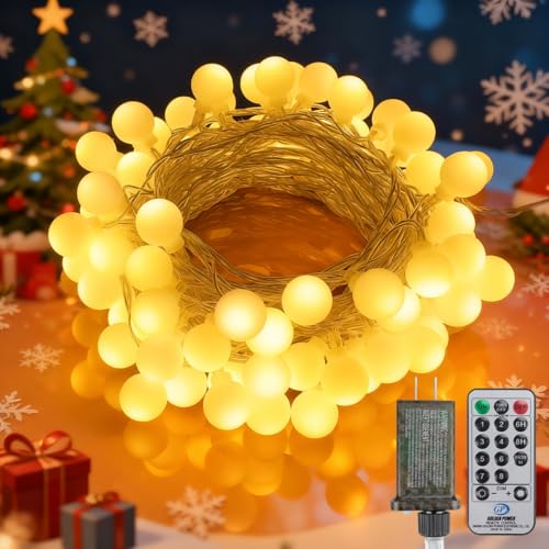 33FT 100LED Christmas Lights Indoor, Globe String Lights for Bedroom 8 Modes with Remote, Outdoor Hanging Fairy Lights for...