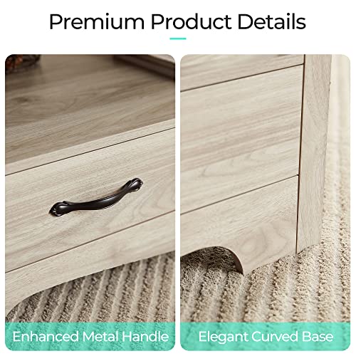 LINSY Farmhouse Coffee Table, Rectangle Coffee Table with Drawers, Rustic Wooden Coffee Tables with Storage, Center Table ...