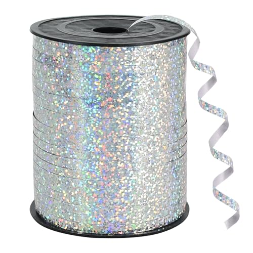 BEISHIDA 500 Yards Silver Ribbon Curling Crimped, Balloon String Shiny Metallic Roll for Gift Wrapping Ribbon for Birthday...
