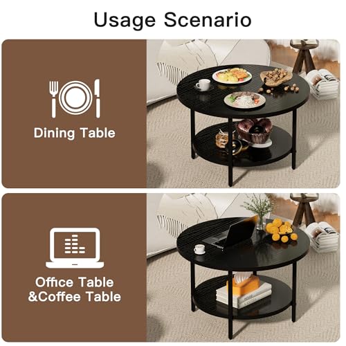 FAMIDGE Coffee Table, 27.6“ Circle Coffee Tables for Living Room, 2 Tier Round Coffee Table with Storage, Wood Accent Cent...