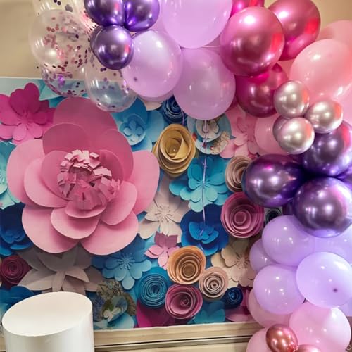 Pink and Purple Balloons, 50PCS 12 Inch Confetti Balloons, Metallic Purple Pink Latex Balloons with Ribbon, Party Balloons...