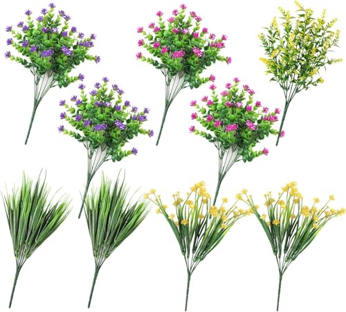 Ageomet 9pcs Spring Flowers Artificial Flowers Outdoor Cemetery Flowers UV Resistant Plastic Flowers Fake Flowers for Home...