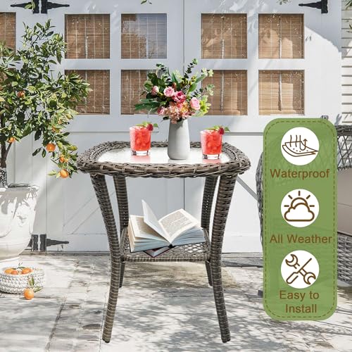TXGDPIONEER Outdoor Patio Coffee Tables, All Weather Resin Rattan Patio Glass Coffee Table, for Garden Backyard Lown Porch