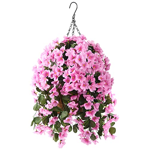 INQCMY Artificial Hanging Flowers with Basket for Garden Outdoor Spring Decoration,Faux Silk Begonia in Planter Look Real ...