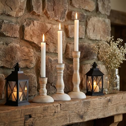 6PCS Candle Holders for Table Centerpiece, Wood Taper Candles Holder Vintage Stick Tapered Holders Rustic Wood Candle Hold...