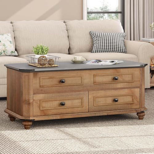 YITAHOME Lift Top Coffee Table with Storage 2 Drawers, Square Coffee Tables for Living Room, Farmhouse Coffee Table with L...