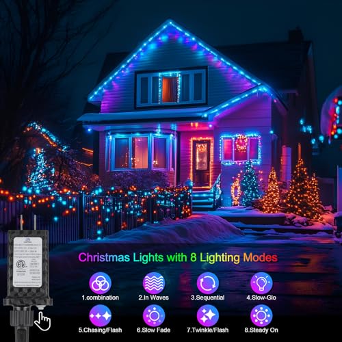 33FT 100LED Christmas Lights Plug in,Outdoor Indoor Connectable Fairy Lights with Timer and 8 Modes,Christmas Tree Lights ...