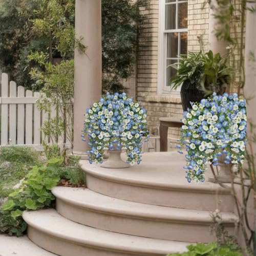 ACRYCS 3 Pcs Artificial Hanging Flowers for Outdoors Morning Glory Artificial Flowers Spring Summer Decoration UV Resistan...