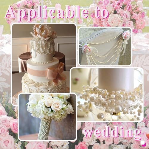 Towenm 4 Rolls 76 Feet Pearls String Garland, Faux Pearl Beads Roll Strand for Crafts, Artificial Pearls Chain Trim for We...