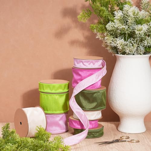 LaRibbons Hot Pink Ribbon Wired 1 Inch x 10 Yards Dupioni Spring Valentine's Day Ribbon with Wired Edge for Gift Wrapping,...