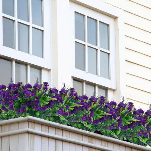 summer flower Purple Flowers Artificial, 14 Bundles Fake, UV Resistant Fake Lavender, Faux Silk Plants for Decorate Center...