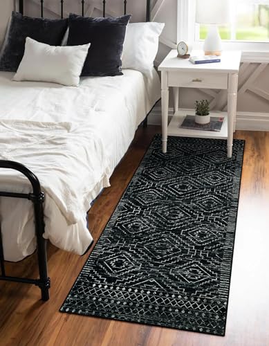 Wonnitar Washable Kitchen Runner Rug 2x6, Moroccan Black Runners for Hallway, Non Slip Bohemian Soft Bathroom Throw Mat Ge...