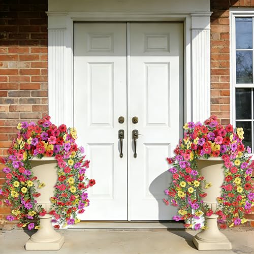 AmberFun Artificial Flowers for Outdoors, UV Resistant 2 Bundles Fake Silk Flowers for Outside, Realistic Faux Plants for ...