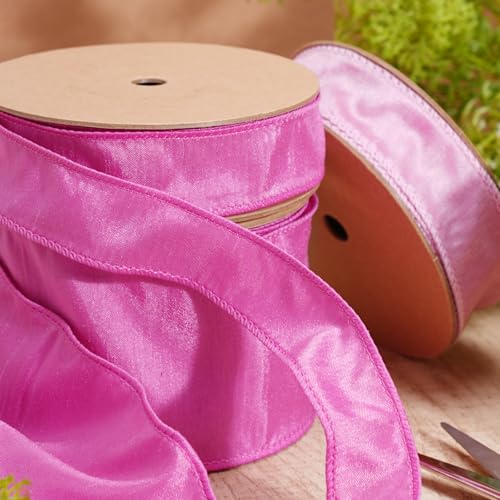 LaRibbons Hot Pink Ribbon Wired 1 Inch x 10 Yards Dupioni Spring Valentine's Day Ribbon with Wired Edge for Gift Wrapping,...