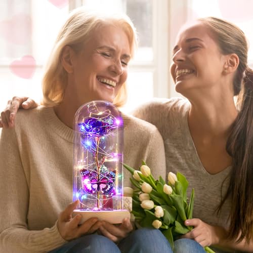 Gifts for Women Mom Birthday Gifts, Galaxy Glass Rose Forever Preserved Flowers for Delivery Prime Light Up Rose in Glass ...