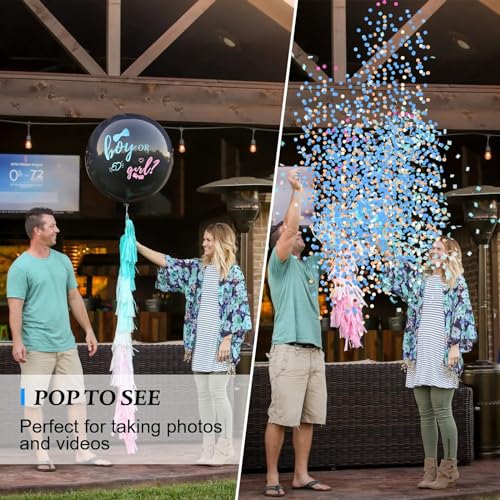 Disfore Thickened Gender Reveal Balloon - 2pcs Gender Reveal Confetti Balloons with Pink and Blue Confetti – 36 Inch Black...