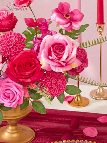 Serwalin Artificial Flowers Hot Pink Magenta Fake Silk Flowers for DIY Wedding Bridal Bouquet Cake Flowers Table Centerpie...
