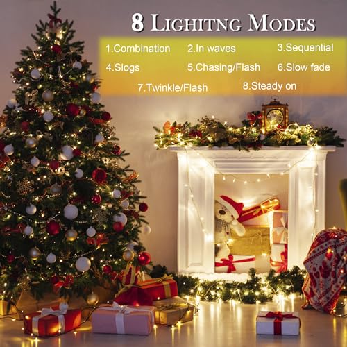 weillsnow 164 FT 500 LED Christmas Lights Outdoor, Waterproof Christmas Fairy Lights with Timer, Plug in Warm White LED St...