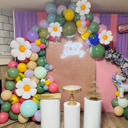 Daisy Flower Balloon Arch Kit 137PCS Pink and Green Yellow WildFlower Balloons for Wild Flower Baby in Bloom Baby Shower S...