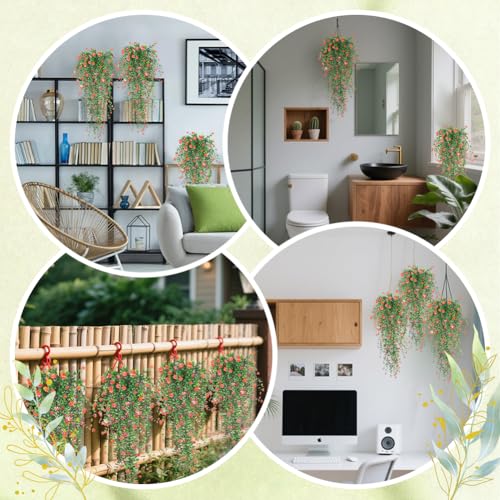 Artificial Hanging Flowers, 3 Pcs Fake Hanging Plants Decor, Artificial Vines for Outdoors, UV Resistant No Fade Artificia...