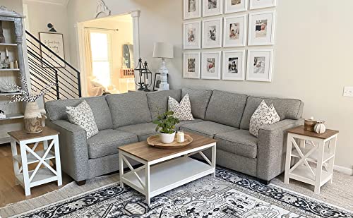 PHI VILLA Farmhouse Coffee Table for Living Room, White Coffee Tables with Storage Rustic Style Modern