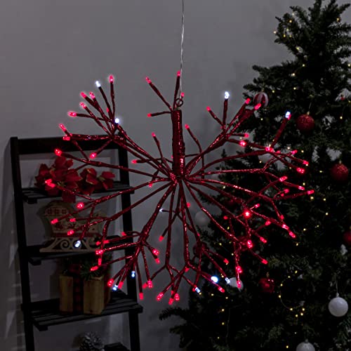 Alpine Corporation 16" Tall Holiday 3D Snowflake Hanging Ornament with 96 LED Lights, with Twinkling Effect, Festive Indoo...