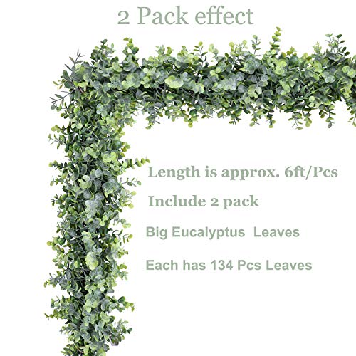 DearHouse Faux Eucalyptus Garland Plant, 2 Pack Artificial Vines Hanging Eucalyptus Leaves Greenery Garland for Wedding Ba...