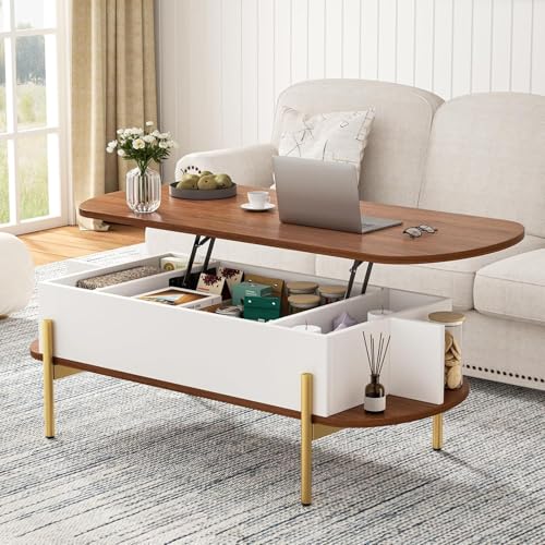 ALLSTAND 48" Oval Lift Top Coffee Table with Storage Metal Legs & Large Hidden Compartment, Coffee Tables with Lifting Top...