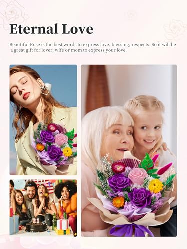 Flomoon Forever Flowers Gifts for Her, Valentines Day Preserved Flowers Bouquet Birthday Gifts for Women, Preserved Roses ...