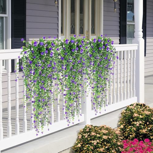 Artificial Hanging Flowers, 3 Pcs Fake Hanging Plants Decor, Artificial Vines for Outdoors, UV Resistant No Fade Artificia...