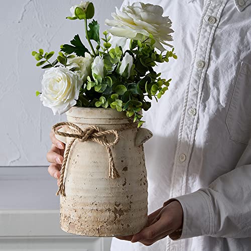 SIDUCAL Ceramic Decorative Flower Vase, 8 Inch Rustic Distressed Pottery Decorative Flower Vase for Home Decor, Ideal Shel...