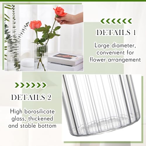 Ninehaoou 6 Pcs 8 Inch Tall Glass Ribbed Cylinder Vases Clear Floating Candle Flower Vase in Bulk, Hurricane Candle Holder...